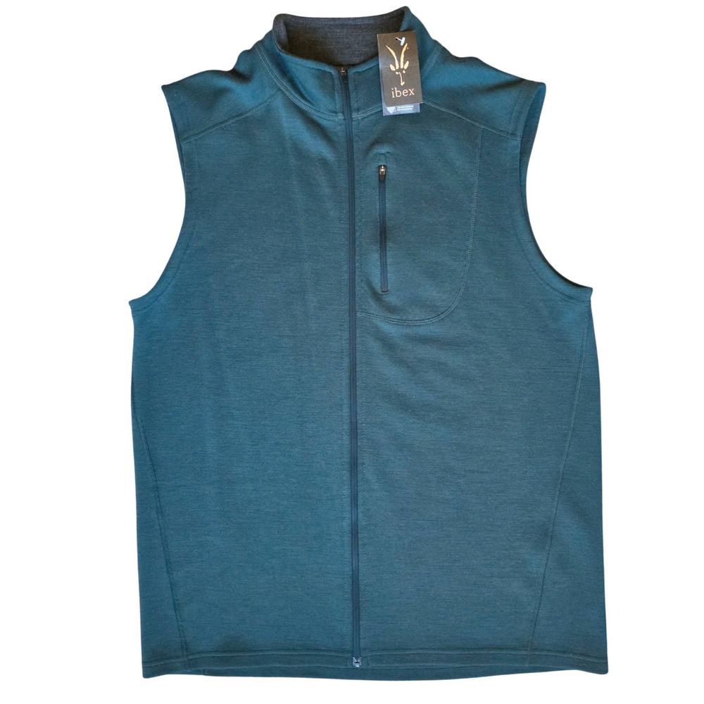 Ibex Shak Vest Men's XL Merino Wool Full Zip Jasper Green NWT